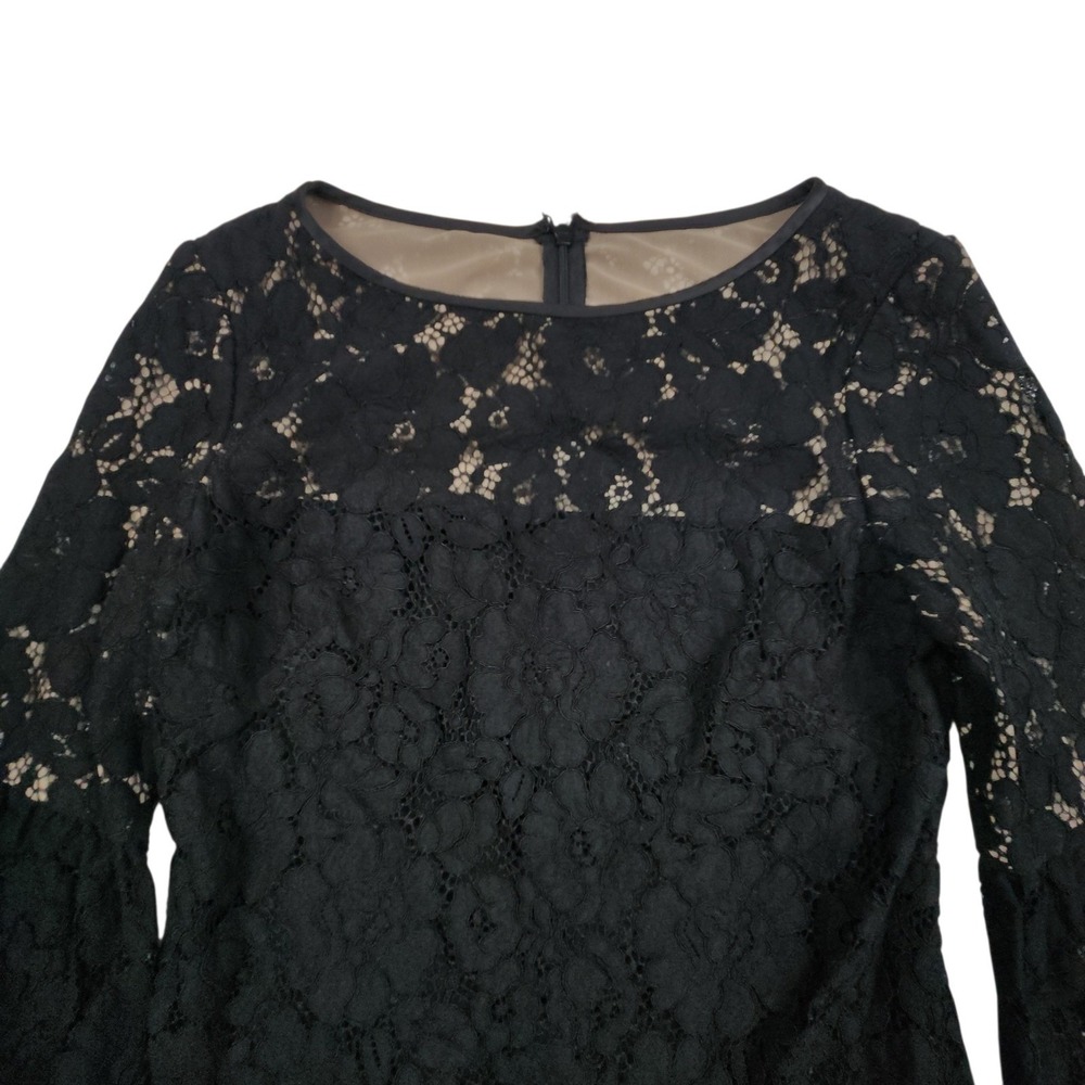 Lauren Ralph Lauren Lace Bell Sleeve Dress 6 Black Nude Floral Shift Whimsigoth - Picture 7 of 15